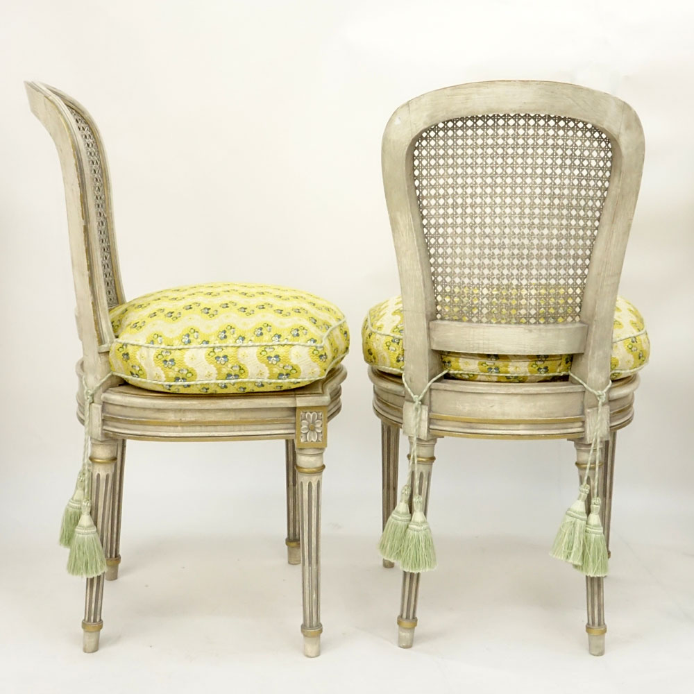 Set of Four (4) Italian Louis XVI Style Painted Side Chairs with Upholstered Cushion