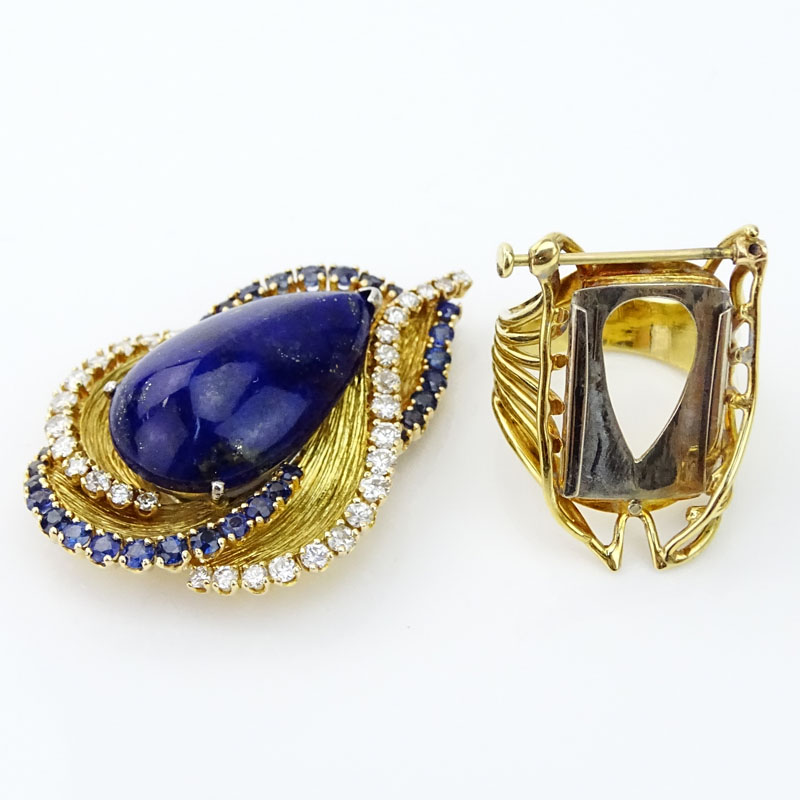 Large Vintage Pear Shape Cabochon Lapis Lazuli, Yellow Gold Ring/Pendant.