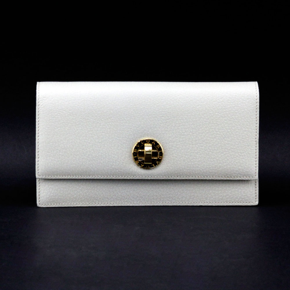 Bulgari Italian Cream Color Genuine Leather Clutch Purse