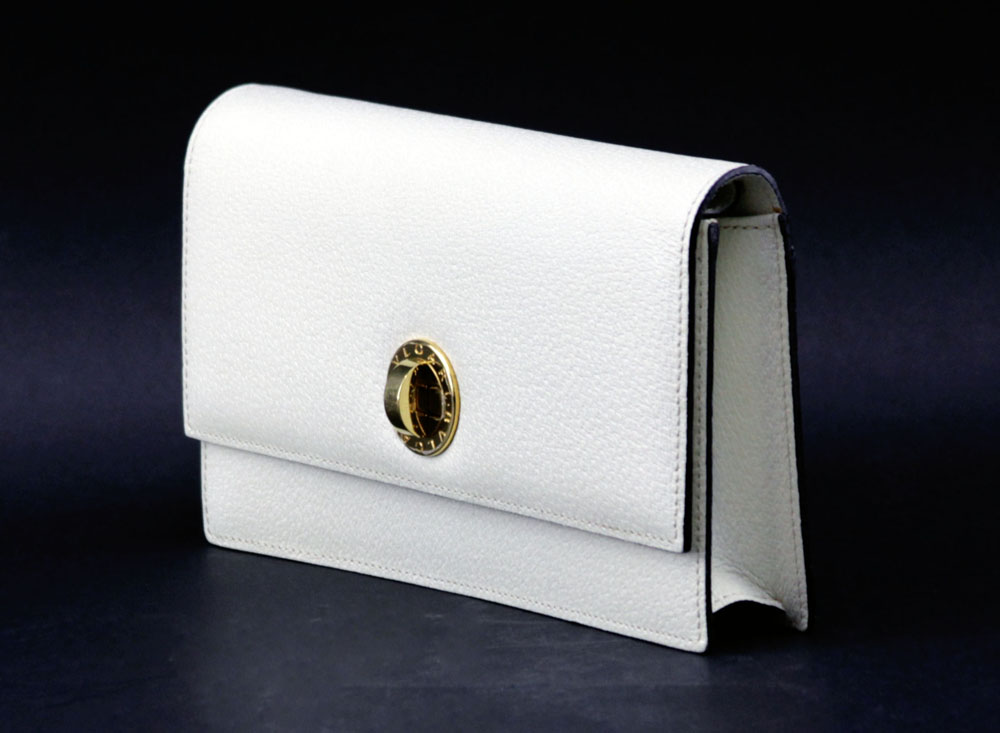 Bulgari Italian Cream Color Genuine Leather Clutch Purse