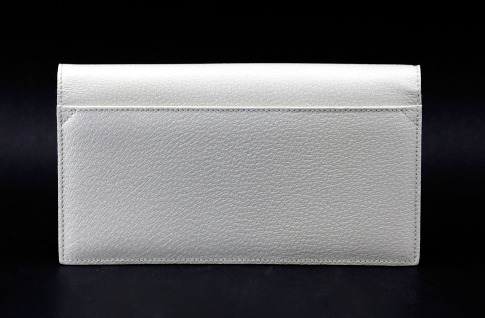 Bulgari Italian Cream Color Genuine Leather Clutch Purse