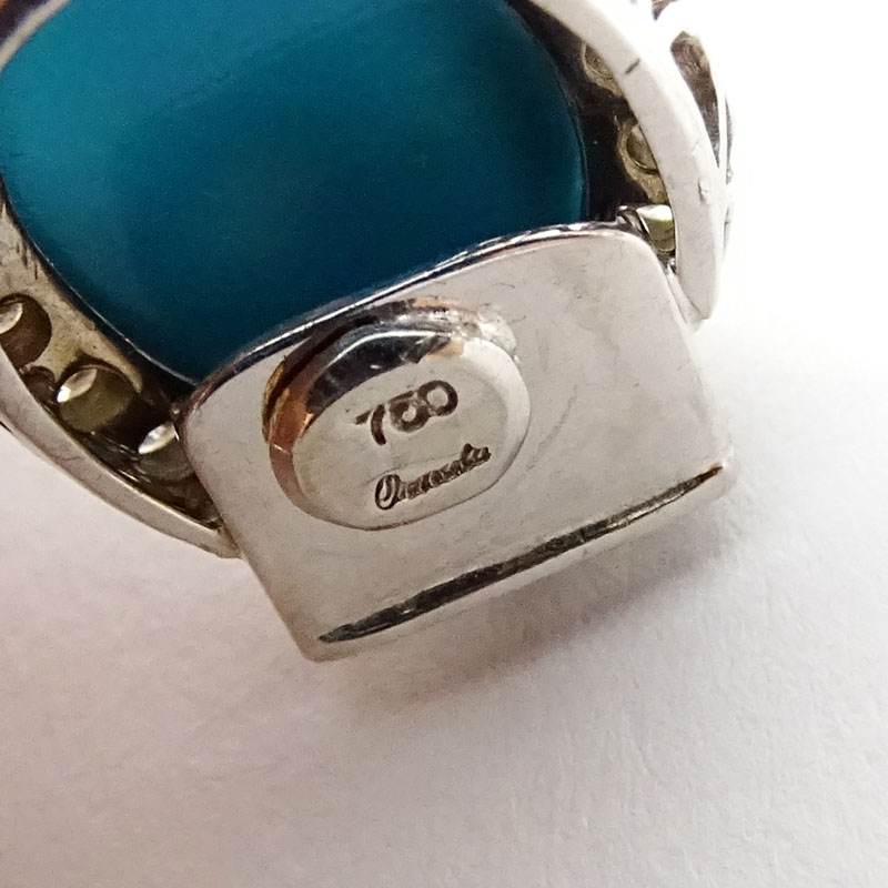 Exquisite Quality Approx. 51.0 Carat Round Brilliant and Marquise Cut Diamond, Cabochon Persian Turquoise and 18 Karat White Gold Suite 