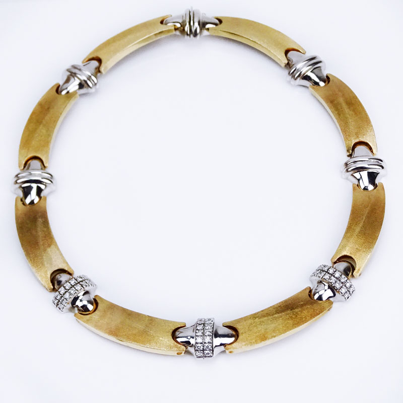 Heavy 14 Karat Yellow and White Gold Necklace Accented with Approx