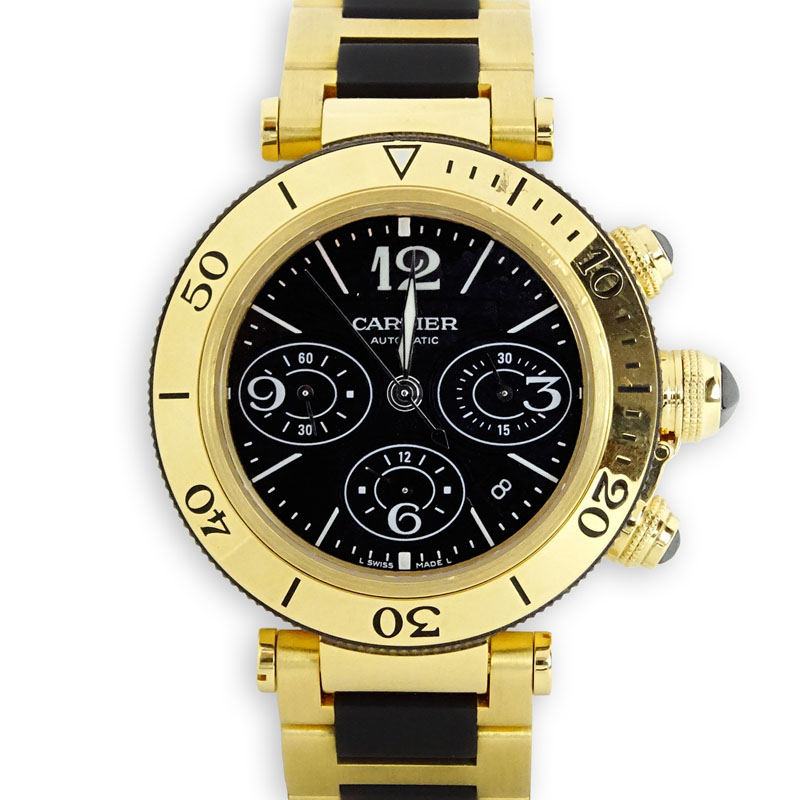 Men's Cartier 18 Karat Yellow Gold Pasha Seatimer Chronograph Watch with Calibre 8630 Automatic Self Winding Movement