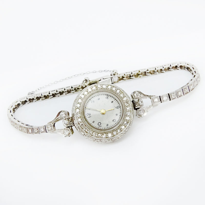 Lady's Art Deco Benrus Diamond and Platinum Bracelet Watch