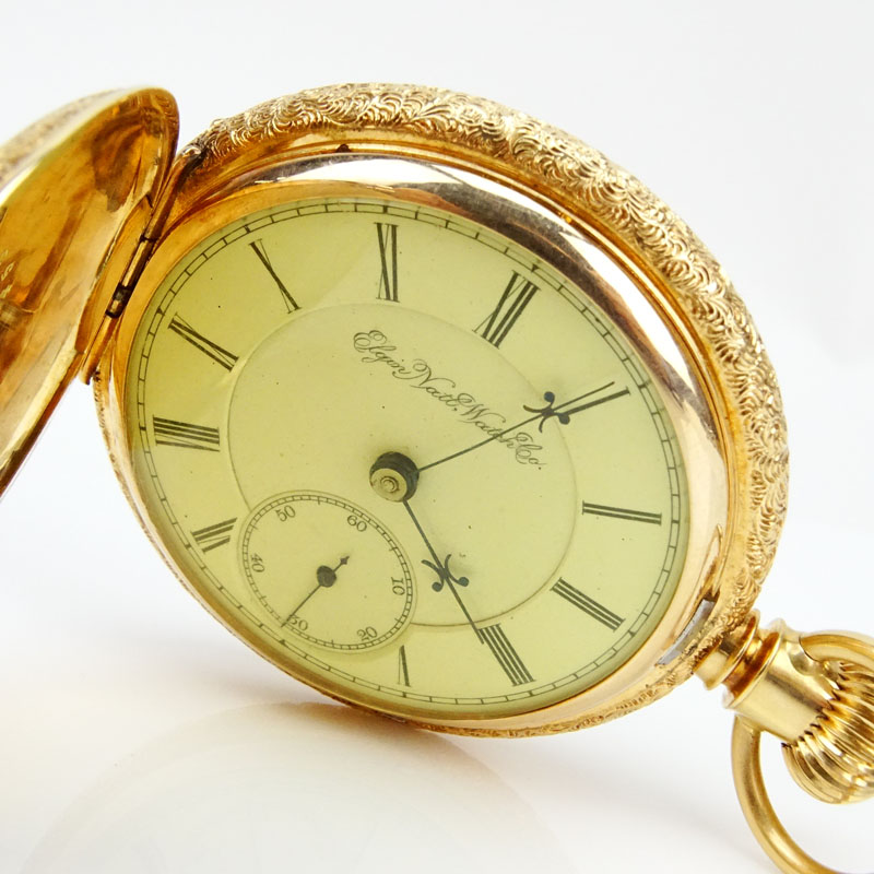 Antique Elgin Natl, Watch Co. 14 Karat Rose Gold Pocket Watch with Chased Case.