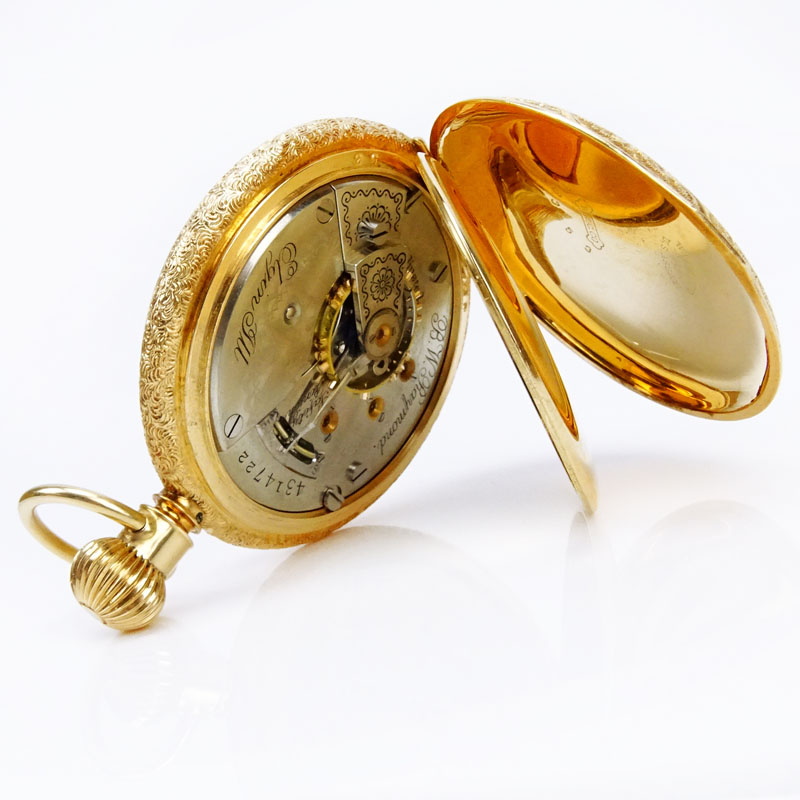 Antique Elgin Natl, Watch Co. 14 Karat Rose Gold Pocket Watch with Chased Case.