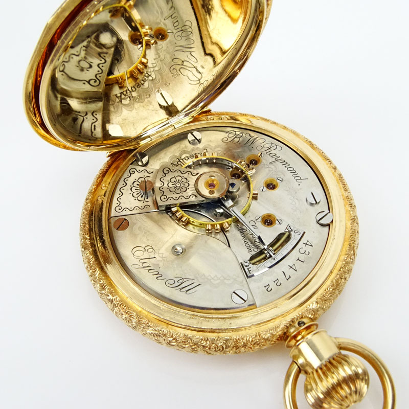 Antique Elgin Natl, Watch Co. 14 Karat Rose Gold Pocket Watch with Chased Case.