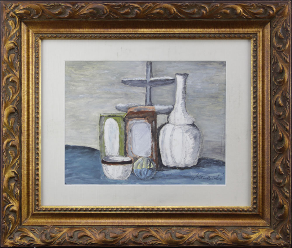 Attributed to: Georgio Morandi, Italian (1890-1964) Abstract Gouache on Paper "Natura Morta" Signed Lower Right