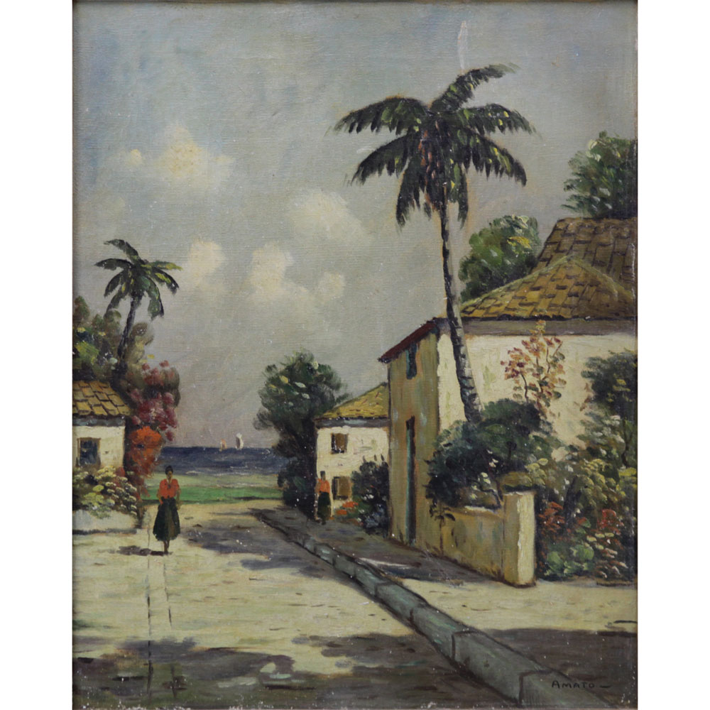 Orazio Amato, Italy (1884-1952) Oil on Canvas "In The Bahamas" Signed Lower Right