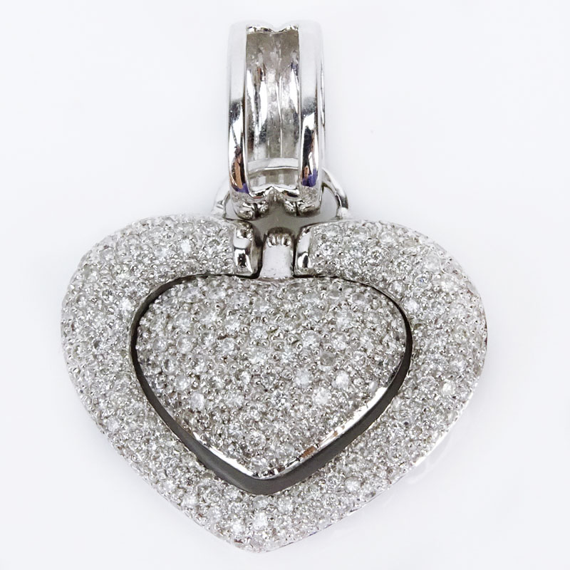 2.50 Carat Micro Pave Set Round Brilliant Cut Diamond and 14 Karat White Gold Heart Pendant.