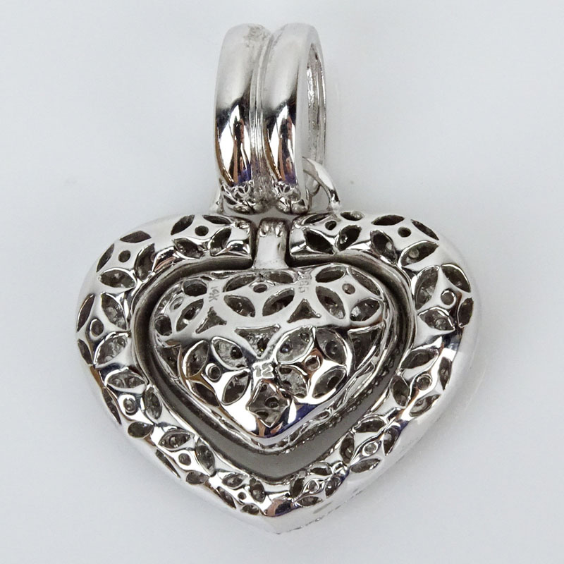 2.50 Carat Micro Pave Set Round Brilliant Cut Diamond and 14 Karat White Gold Heart Pendant.