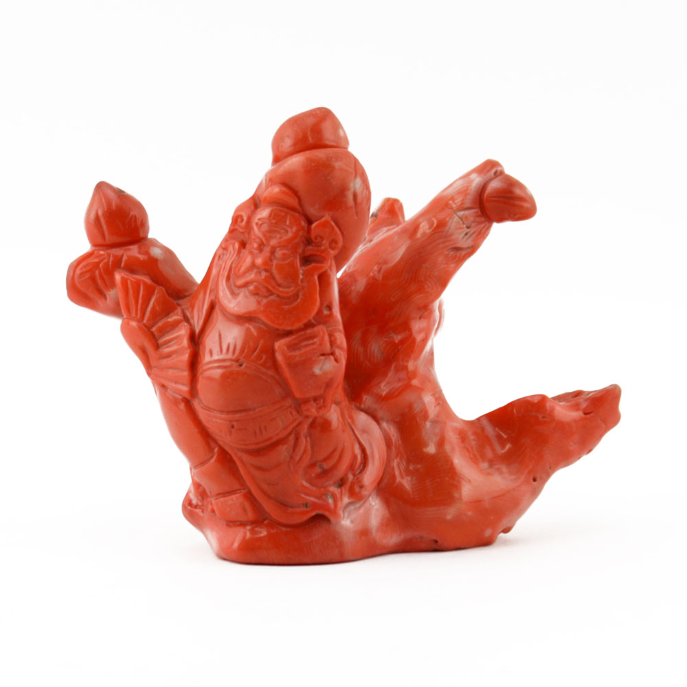 Vintage Chinese Red Coral Carved Figural Group