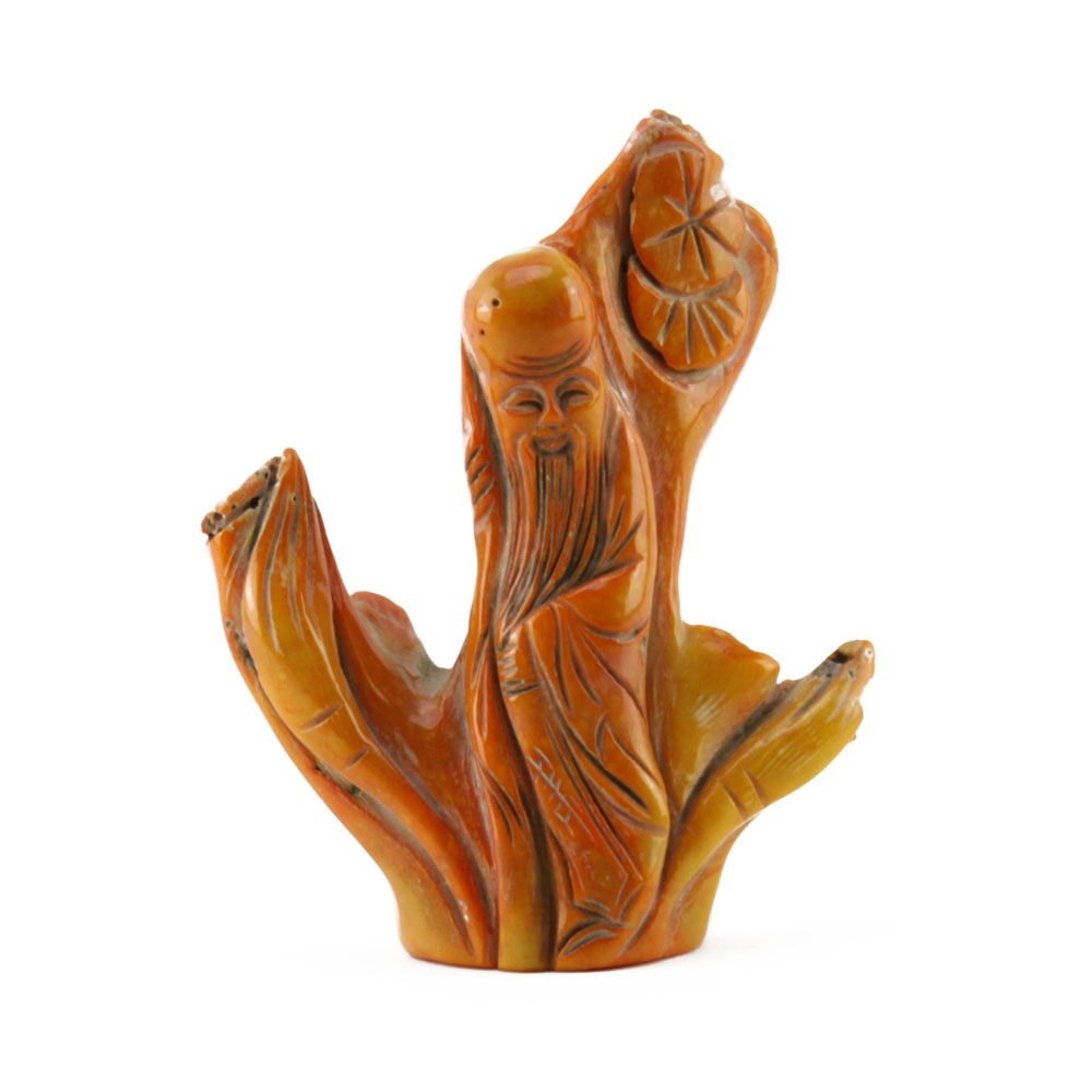 Vintage Chinese Orange Coral Carved Figural Group