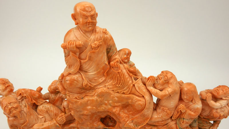 Rare Chinese 17/18th Century Chai-Ch'ing Dynasty Angel Skin and Melon Color Coral Group