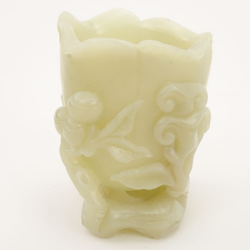 Early 20th Century Chinese Carved Celadon Jade Brush washer