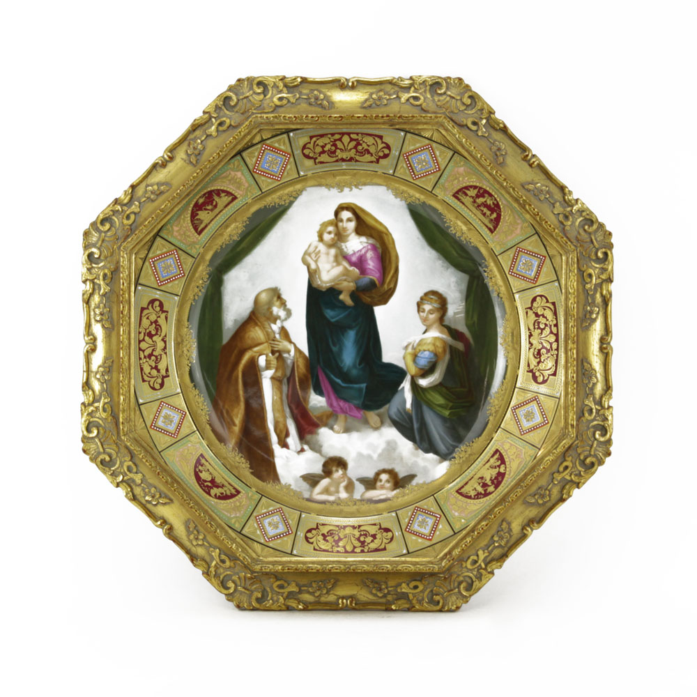Antique Dresden Gilt Hand Painted Porcelain Charger in Gilt Frame