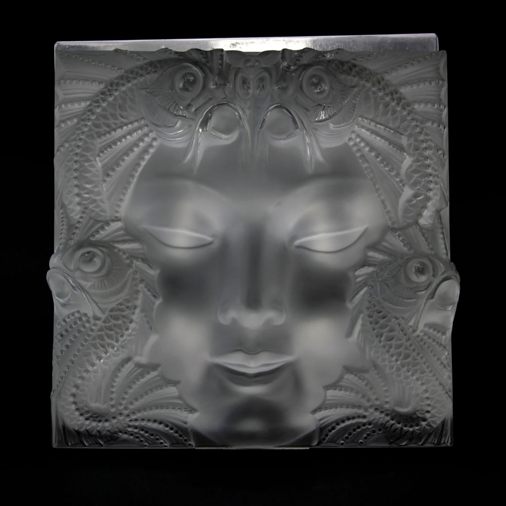 Lalique France "Masque de Femme" Frosted Crystal Mask Sculpture