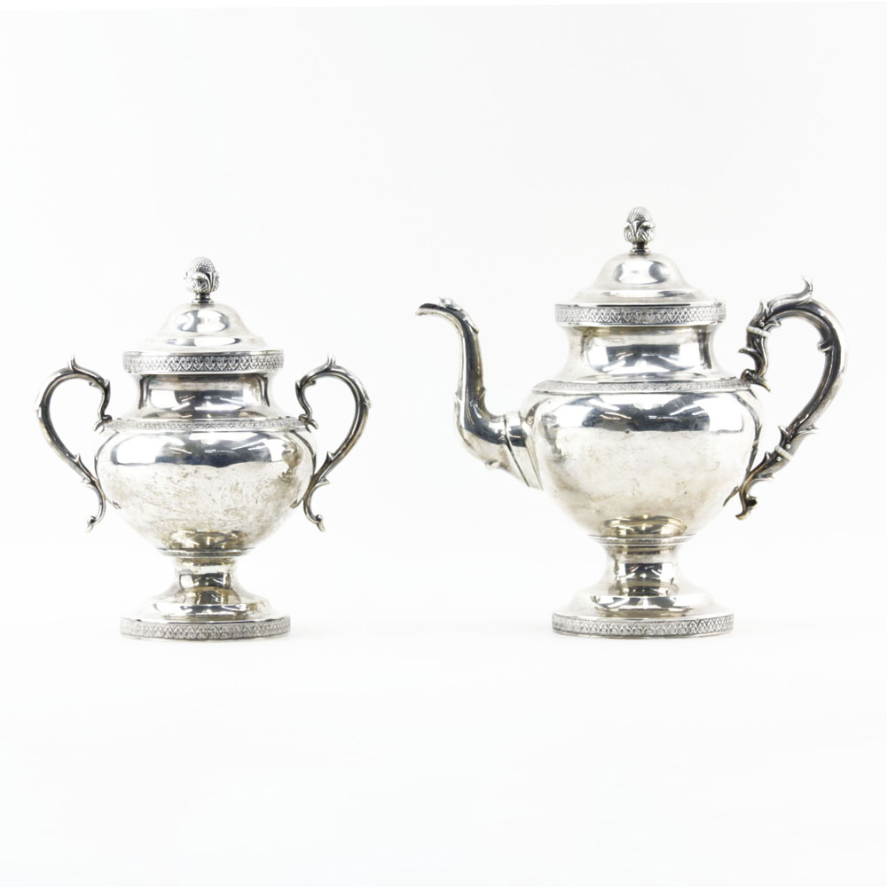 Antique American Ball, Tompkins & Black Two (2) Piece Coin Silver Tea Set