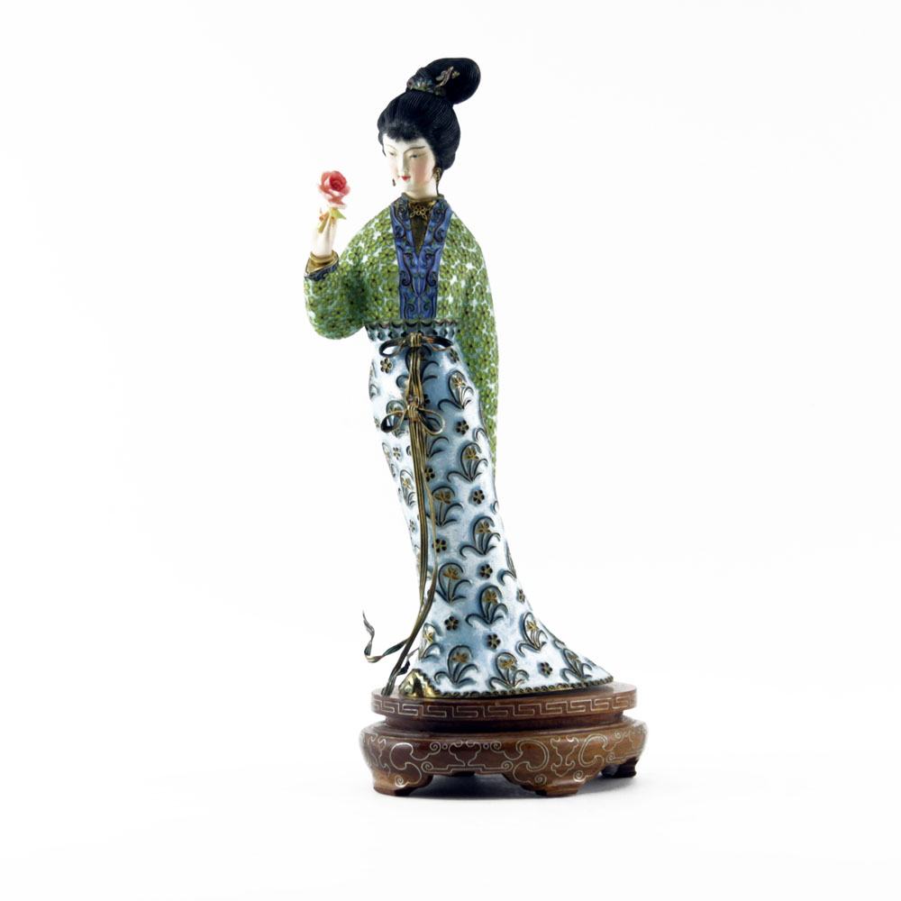 Japanese Enamel and Ivory Geisha Figurine