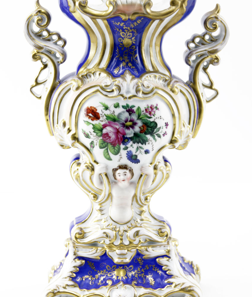 Antique Old Paris Cobalt Blue and Gilt Hand Painted Porcelain Vase