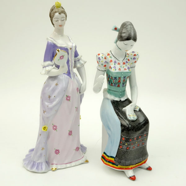 Grouping of Two (2) Hollohaza Hungary Porcelain Figurines of Women