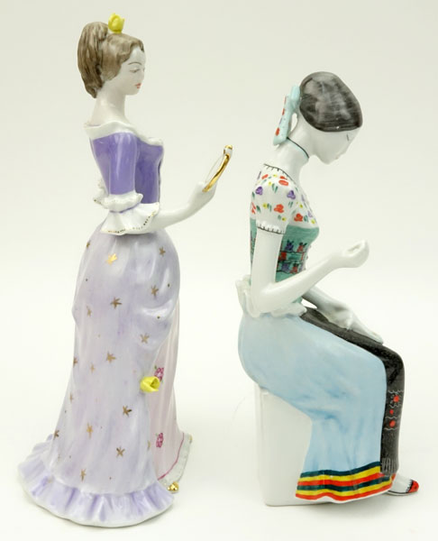 Grouping of Two (2) Hollohaza Hungary Porcelain Figurines of Women