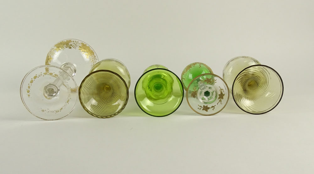 Lot of Five (5) Hand Painted Vintage German Roemer Goblets