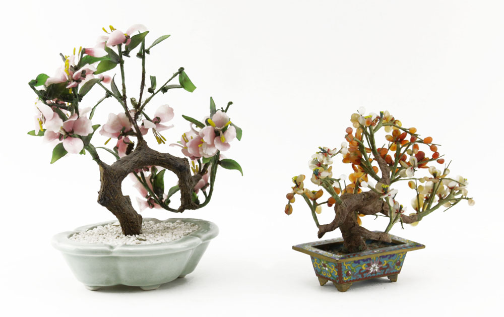 Grouping of Two (2) 20th Century Chinese Ming Trees with Semi-Precious Stones