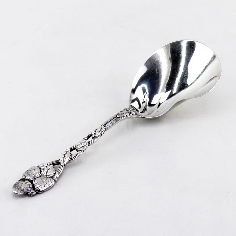 Antique Tiffany & Co Sterling Silver "Strawberry" Berry Casserole Spoon with Kidney Bowl