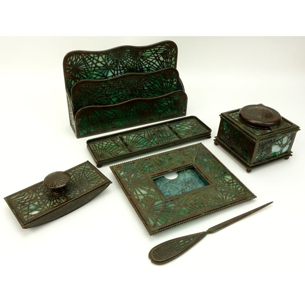 Tiffany Studios Six (6) Piece Pine Needle Desk Set