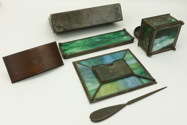 Tiffany Studios Six (6) Piece Pine Needle Desk Set