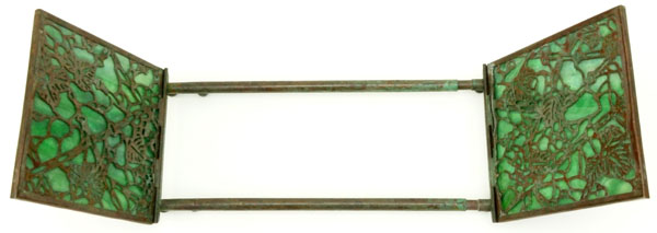 Arts and Crafts Period Possibly Apollo, Tiffany Style Bronze and Glass "Grapevine" Expandable Book Holder