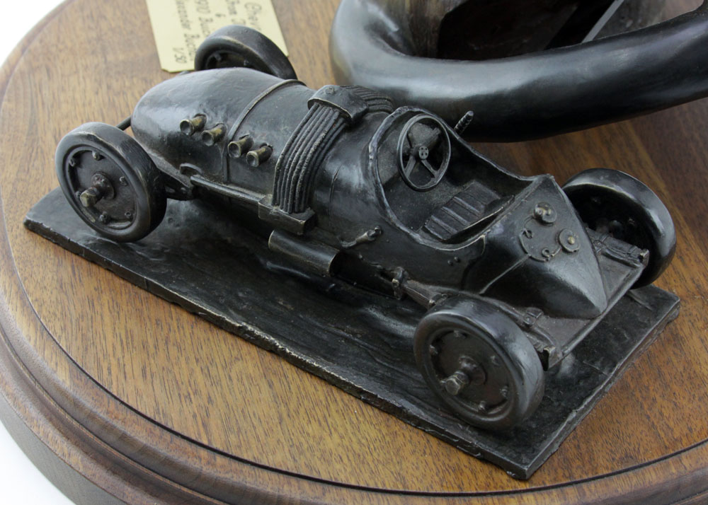 Cast Bronze on Wood Base "Luis Chevrolet "Giant From The Past" & 1910 Buick By Alexander Buchan 1/50"