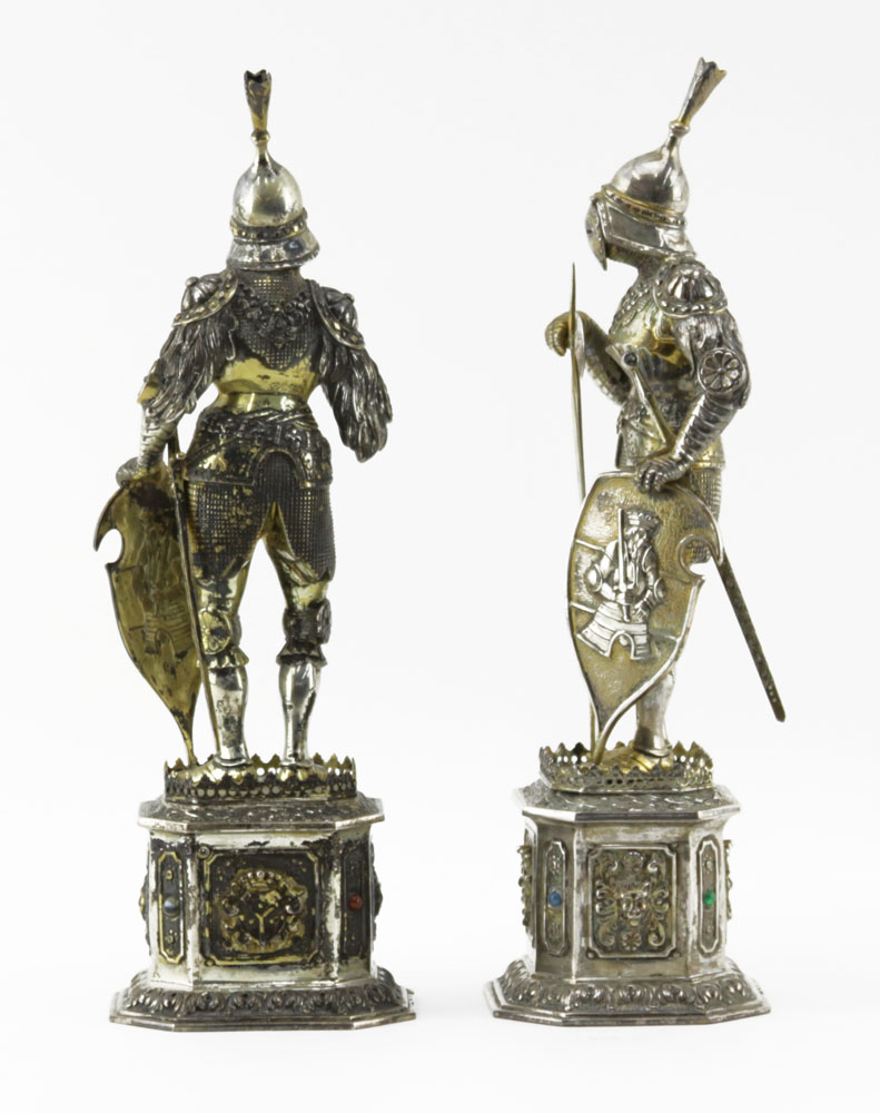 Pair Sterling Silver Standing Knight Figures