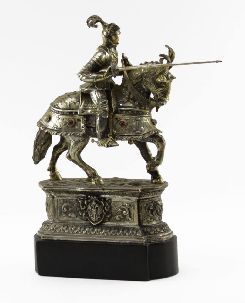 Pair German Sterling Silver Armored Knights on Horseback Figures