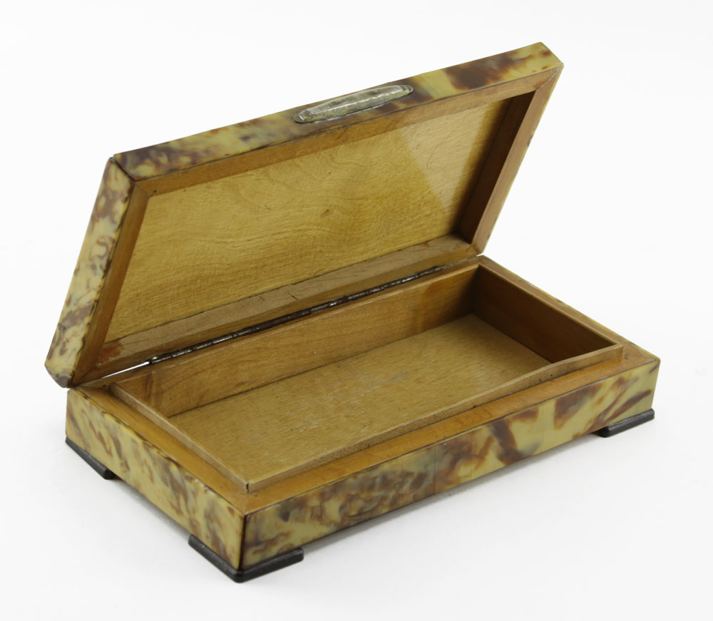 Antique Tortoise Dresser Box With Silver Overlay