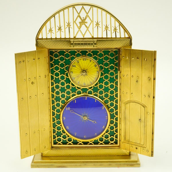 Magnificent Rare 20th Century Sterling Silver Vermeil Gold Desk Clock with Breguet Movement