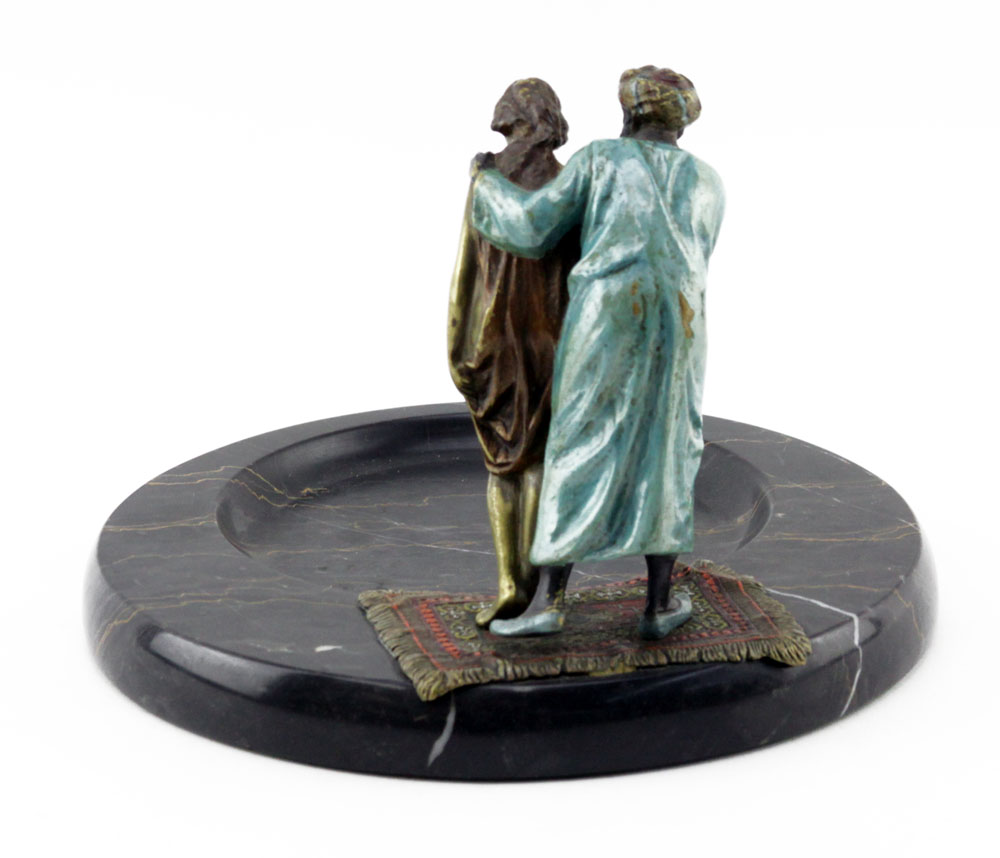 Early 20th Century Franz Bergman Polychrome Bronze, "Arab Slave Seller" on Marble Tray base