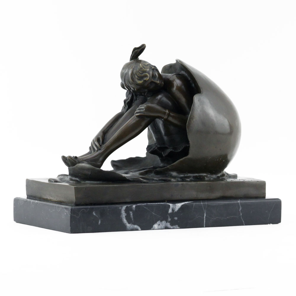 after: Bruno Zach, Ukraine (1891-1945) Art Nouveau Bronze Sculpture "Girl Emerging from Egg" on Marble Base