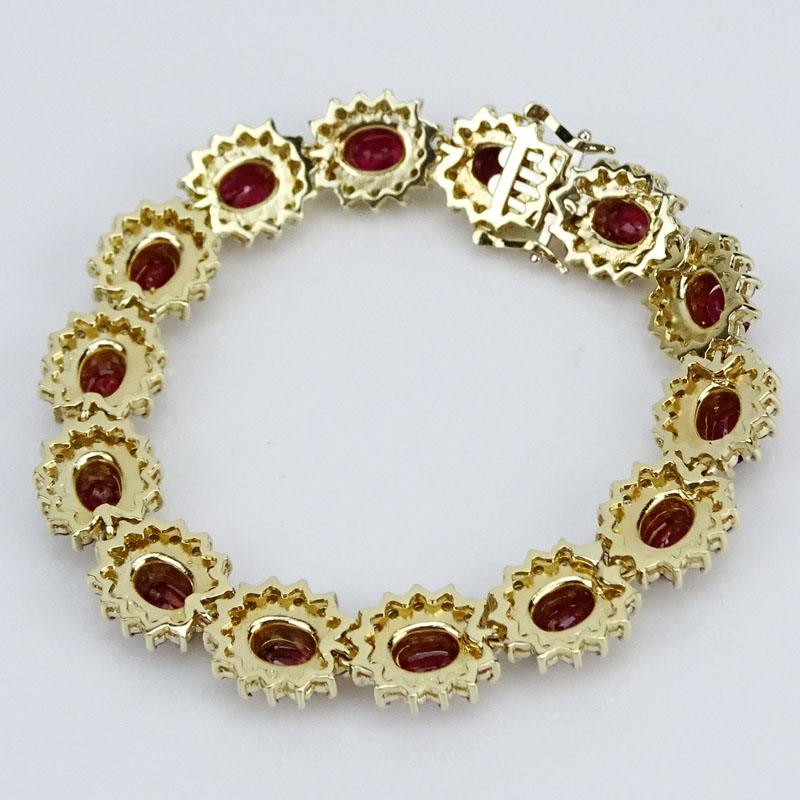  6.50 Carat Oval Cut Ruby, 3.70 Carat Diamond and 14 Karat Yellow Gold Bracelet.