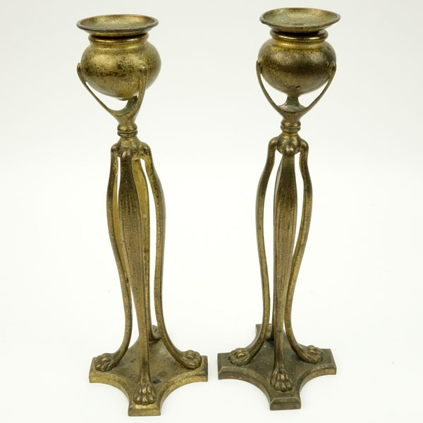 Pair of Tiffany Studios Cat's Paw Candlesticks