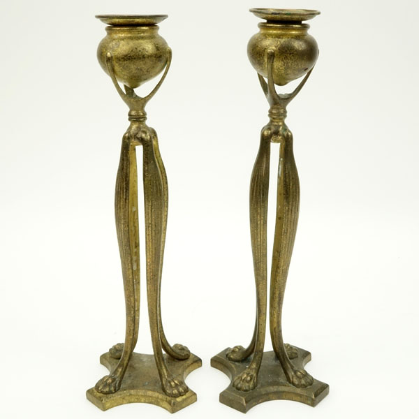 Pair of Tiffany Studios Cat's Paw Candlesticks