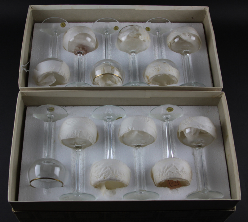 Set of Thirteen (13) Moser "Royal" Crystal Wine Hock Glasses in Original Boxes