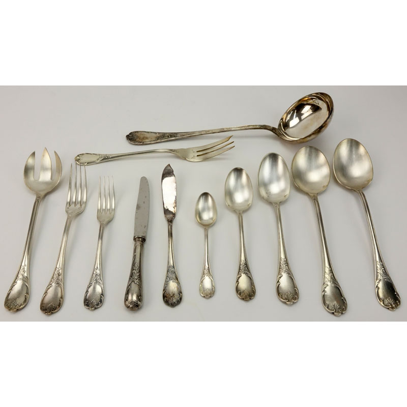 Hundred-Thirteen (113) Piece Christofle "Marly" Silverplated Flatware in Christofle Box