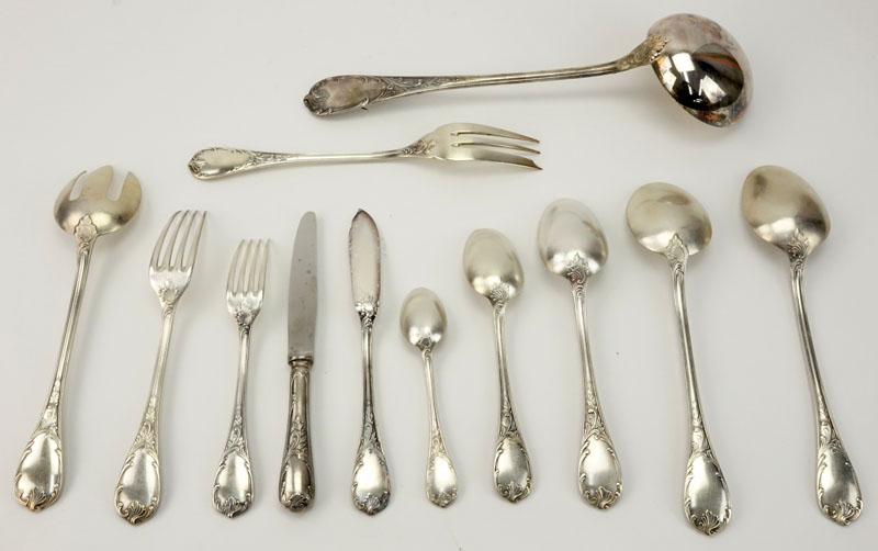 Hundred-Thirteen (113) Piece Christofle "Marly" Silverplated Flatware in Christofle Box