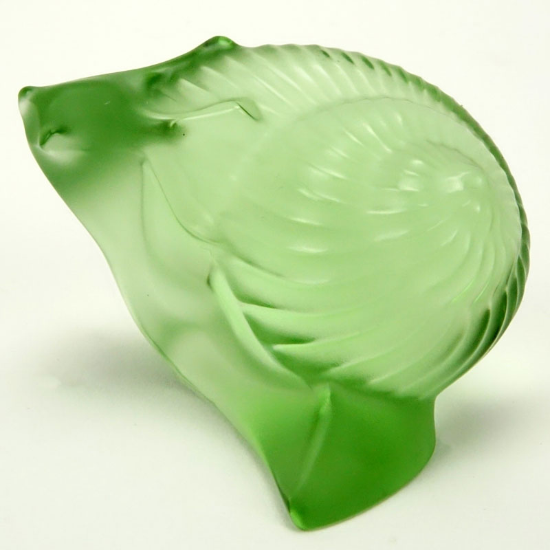 Lalique France "Helix" Lime Green Crystal Snail paperweight