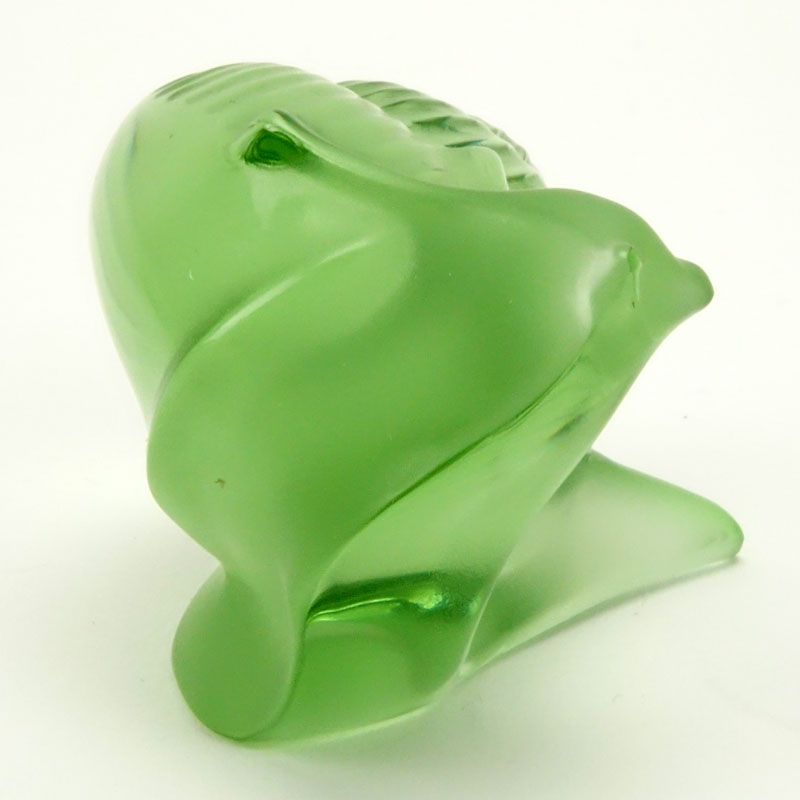 Lalique France "Helix" Lime Green Crystal Snail paperweight