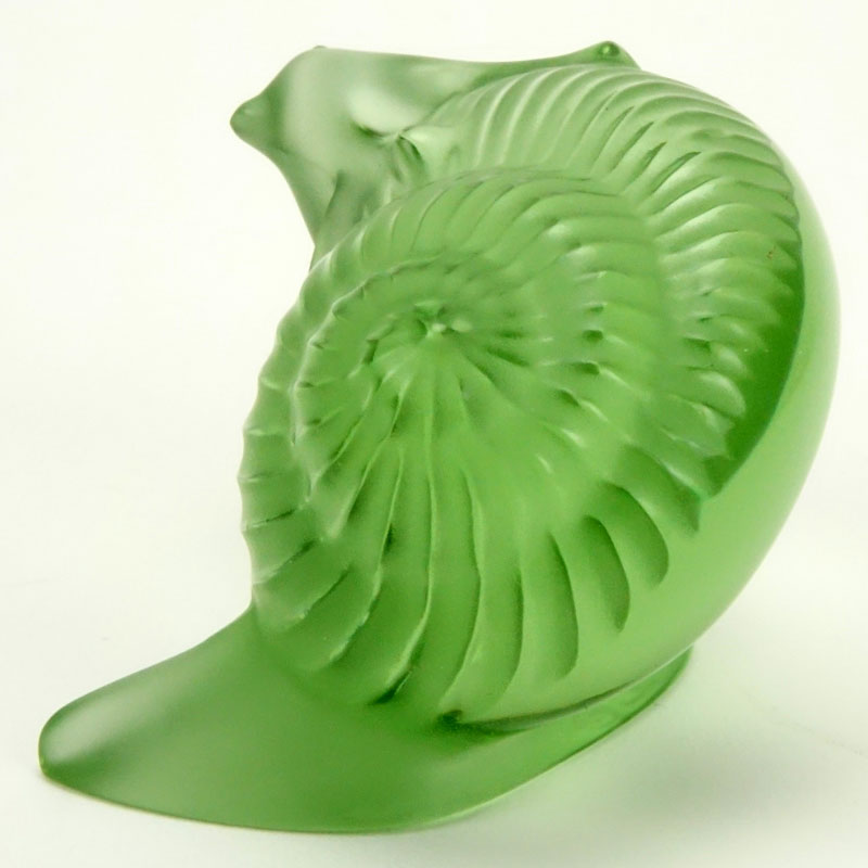 Lalique France "Helix" Lime Green Crystal Snail paperweight