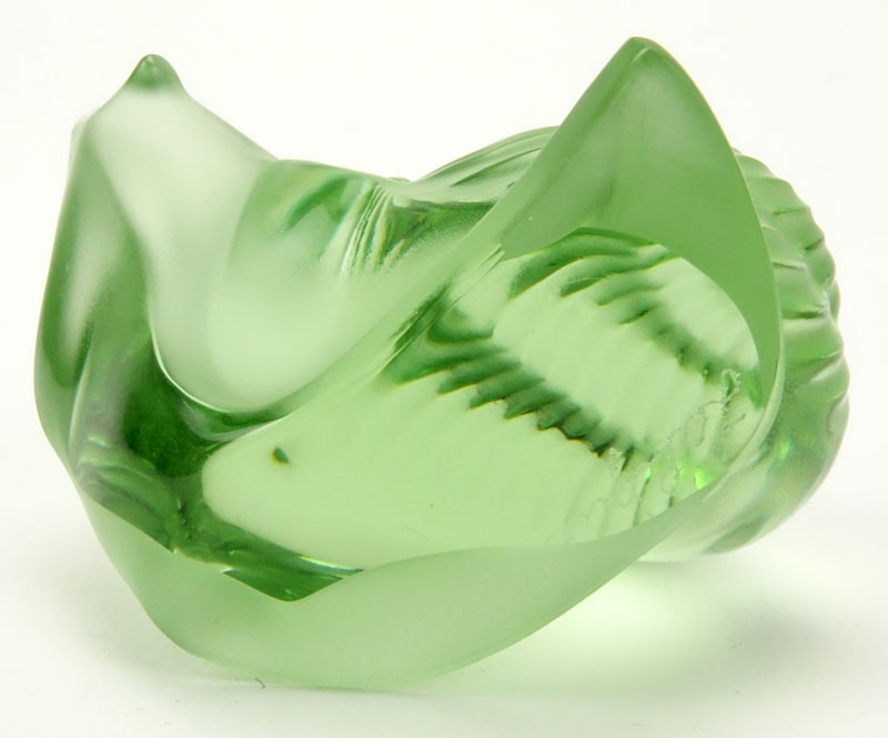 Lalique France "Helix" Lime Green Crystal Snail paperweight